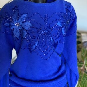 Vintage beaded cobalt sweater! Stunning!!!!